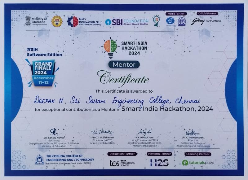 Mentor, Smart India Hackathon 2024